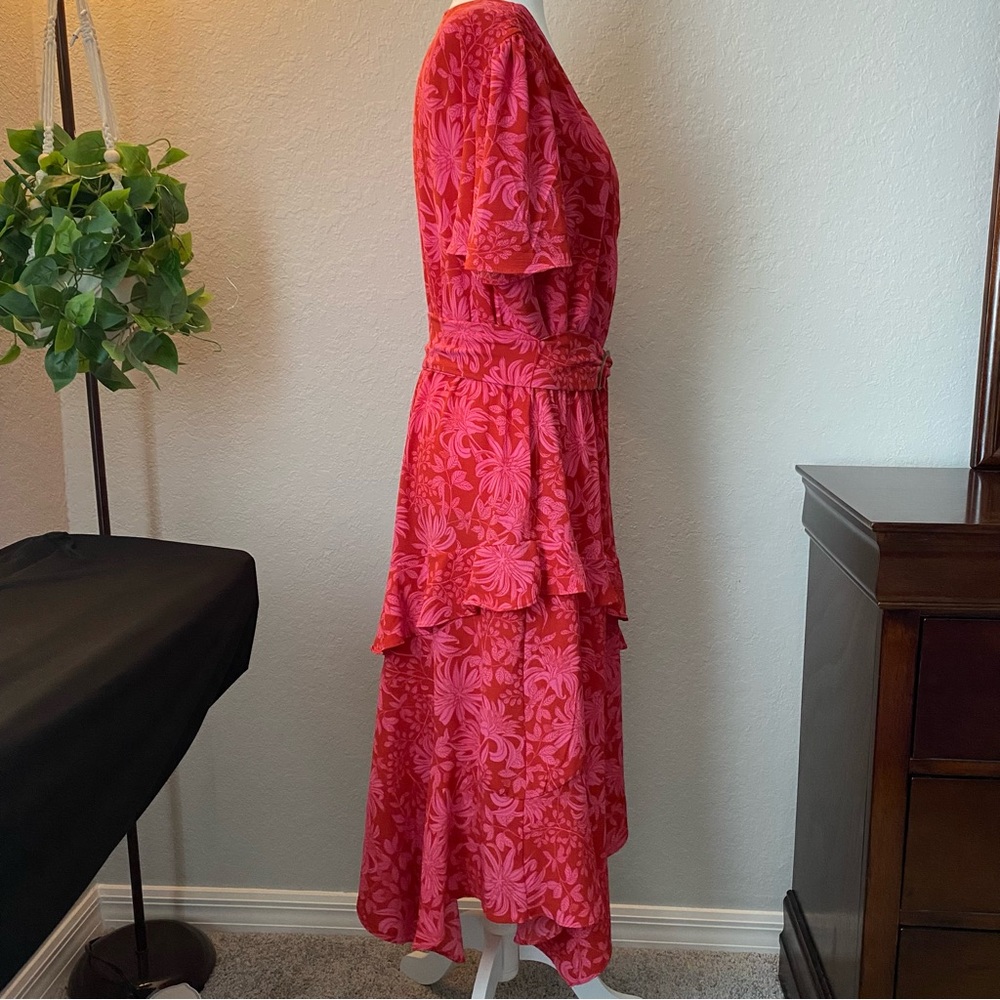 Sofia by Sofia Vergara Asymmetrical Pink Floral ruffle short sleeve dress - Picture 9 of 11